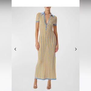 Ronny Kobo Collection Yellow and Light Blue Knit Midi Dress